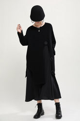 Women Round Neck Stitching Long Sleeve Dress